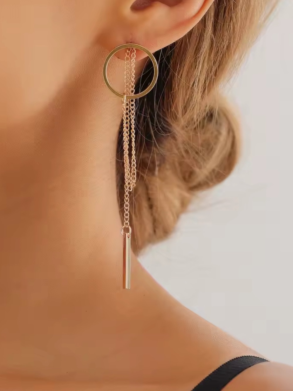 Modern Gold Circle Drop Earrings with Chain Tassels